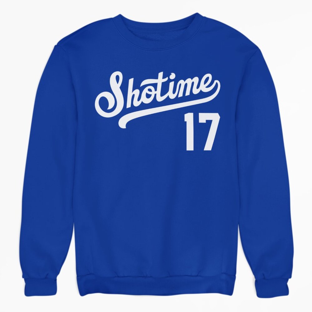 NEW Shotime Shohei Ohtani Dodgers Fan Mashup Fleece Long Sleeve Sweatshirt BLUE